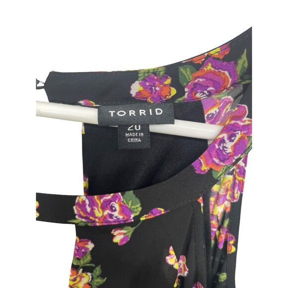 Torrid Floral Cold-Shoulder A Line Halter Dress Size 20 Lined Black Purple - Picture 4 of 6